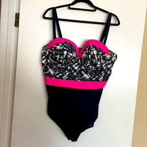 Torrid black and pink one piece swimsuit